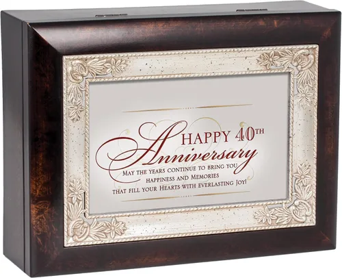 Vista 3 de Cottage Garden Caja de música Burlwood Jewelry con texto en inglés «Happy 40th Anniversary Plays You Light Up My Life»