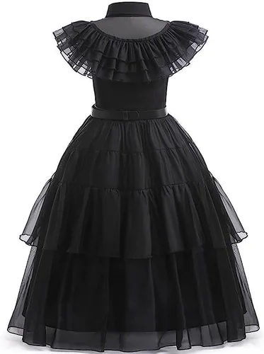 Vista 2 de Syukakin Wednesday Addams - Vestido para niñas y niños, disfraz de cosplay familiar, vestido de baile para Halloween