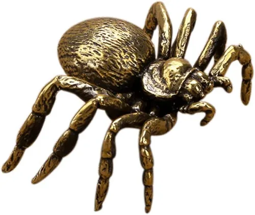 Vista 3 de NUOBESTY Figura de araña de latón, escultura de riqueza de Fengshui, estilo japonés, estatua de la suerte, té para mascotas, figura coleccionable