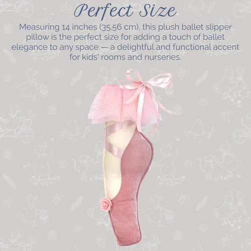 Vista 4 de MON AMI Decoración de Acento de Zapatilla de Ballet – 14" Almohada de Zapato de Ballet de Felpa Rosa para Guardería, Habitación de Niños
