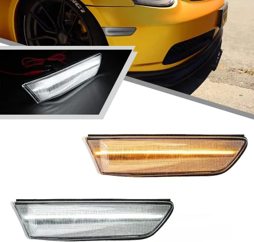 Vista 8 de 2 piezas de luces indicadoras laterales LED ámbar completas para Infiniti G35 coupé Skyline V35 2003-2007, lente transparente, lámpara de señal