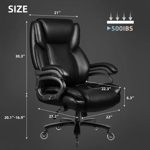 Vista 3 de OFIKA Silla de oficina grande y alta de 500 libras, soporte lumbar ajustable, silla de oficina para personas pesadas, respaldo alto resistente Negro