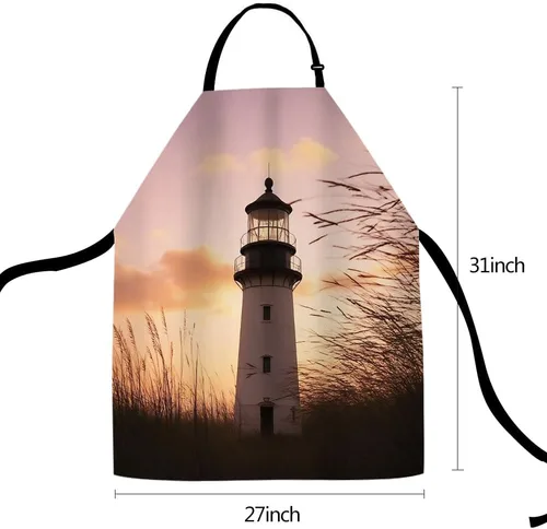 Vista 5 de Delantal de Cocina Faro con Puesta de Sol Delantal para Hornear en Casa Chef Delantal Impermeable para Mujeres y Hombres 31X27 Pulgadas