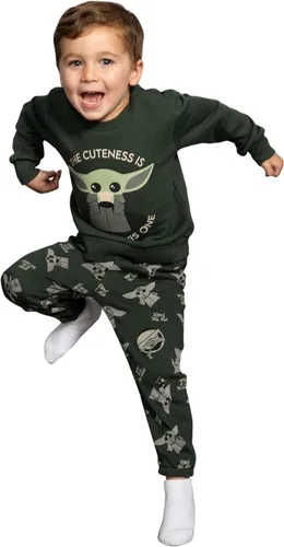 Vista 2 de Star Wars Yoda Grogu The Cuteness is Strong en este conjunto de sudadera y pantalones verdes