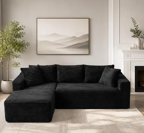 Vista 26 de Sofá seccional en forma de U de 108 pulgadas con otomana, sofá seccional modular de pana con asiento profundo, sofá modular moderno en forma de L