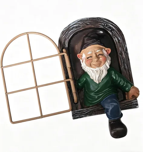 Vista 7 de Tirifer Gnomos de jardín, elfo fuera de la puerta, decoración al aire libre enanos 3D al aire libre, escultura de árbol de gnomo, decoración
