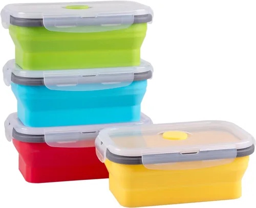 Vista 33 de Recipientes plegables de almacenamiento de alimentos con tapa hermética, 11.8 oz, juego de 4 recipientes pequeños de silicona apilables para la 4