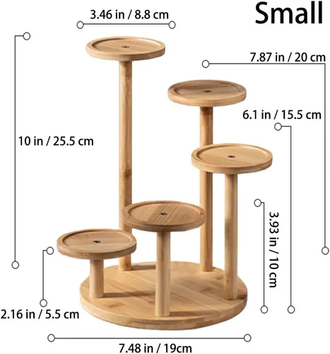 Vista 3 de Soporte de escritorio de 5 niveles para plantas, estante redondo de bambú para plantas, soporte de mesa para suculentas y hierbas, soporte
