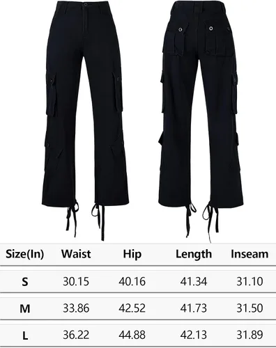 Vista 7 de Wyeysyt Pantalones cargo para mujer Y2K con múltiples bolsillos, pantalones holgados de cintura alta, pantalones de senderismo fruncidos