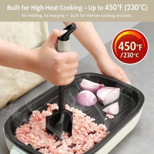 Vista 3 de Ourokhome Picador de carne y triturador de papas, triturador de carne molida de nailon resistente al calor para hamburguesas, 5 cuchillas curvas