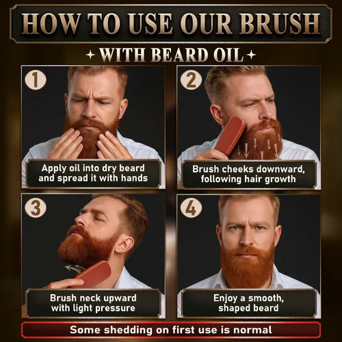Vista 5 de Cepillo de barba para hombre con mango – Cepillo de barba de cerdas de jabalí suave para hombres, diseño de madera de 9 pulgadas para barbas
