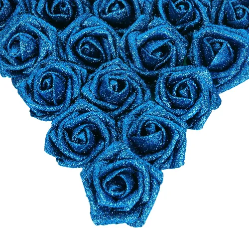 Vista 31 de IPOPU Rosas Negras con Purpurina, 50 PIEZAS Rosas Falsas con Purpurina Flores para Manualidades DIY Ramo de Boda Decoración de Casa y Fiesta (Negro)