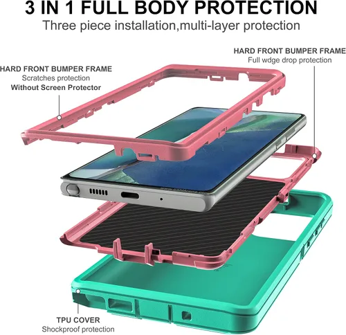 Vista 4 de Funda para Note 20, Galaxy Note 20 con protector de pantalla de TPU flexible autorreparable [2 unidades], funda 3 en 1 de cuerpo completo a prueba