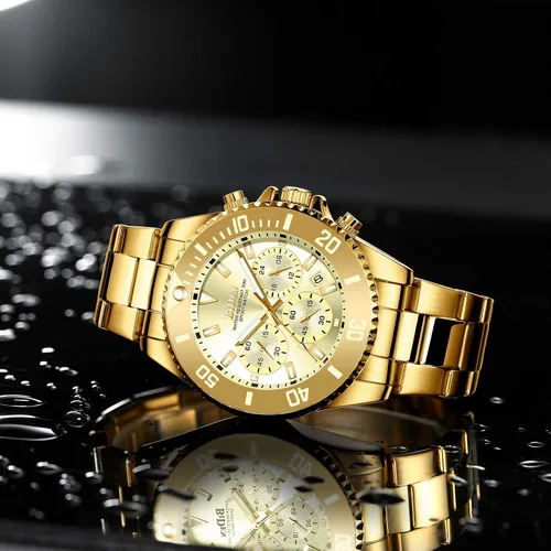 Vista 4 de Relojes para hombre cronógrafo acero inoxidable impermeable fecha analógica de cuarzo de negocios relojes de pulsera