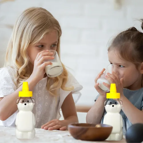 Vista 4 de Roshtia 50 botellas de plástico vacías de 5 onzas con forma de osito de miel, vasos vacíos transparentes para apretar, botella de jugo reutilizable