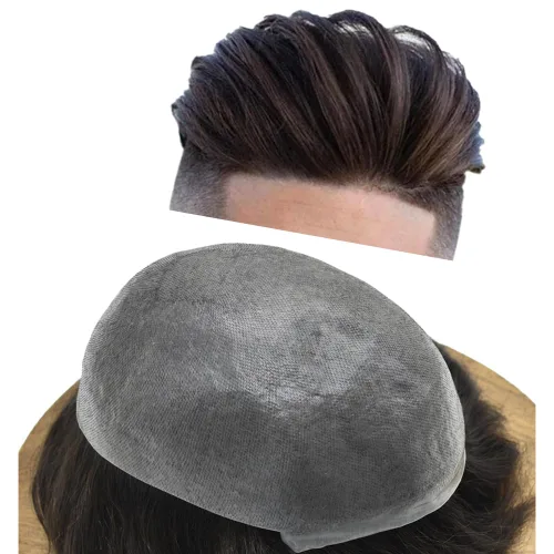 Vista 29 de Pieza de pelo para hombre, sistema de reemplazo de cabello de piel ultra fina para hombres, pieza de pelo de tupé para hombres, cabello humano real