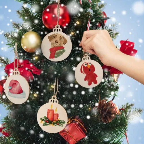Vista 4 de OurWarm 100 adornos de madera para manualidades, adornos de Navidad de 3.5 pulgadas para pintar, rebanadas de madera redondas sin terminar