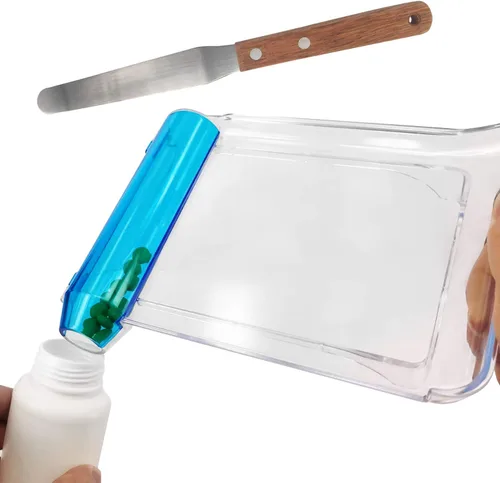 Vista 4 de Medarchitect Bandeja de conteo de pastillas para mano derecha con espátula (transparente, mango de madera)
