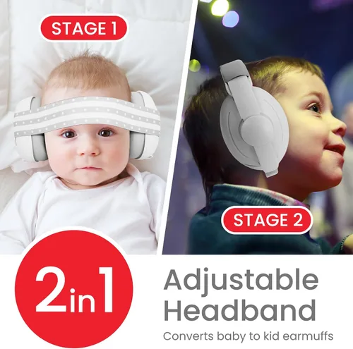 Vista 2 de Auriculares ajustables 2 en 1 con cancelación de ruido para bebés y niños pequeños Blanco