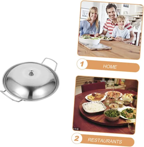 Vista 3 de SHOWERORO 1 juego de sartén de cocina de acero inoxidable con tapa, olla caliente de doble mango para uso diario, utensilios de cocina multifunción