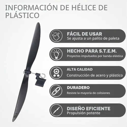 Vista 2 de Hélices de plástico, paquete de 10 - Kit de hélice de banda de goma de 6