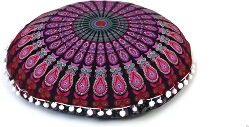 Vista 18 de CRAFT KALA Funda de cojín de 22 pulgadas para meditación, diseño de mandala, funda para puf, asiento redondo, mandala bohemio, de algodón