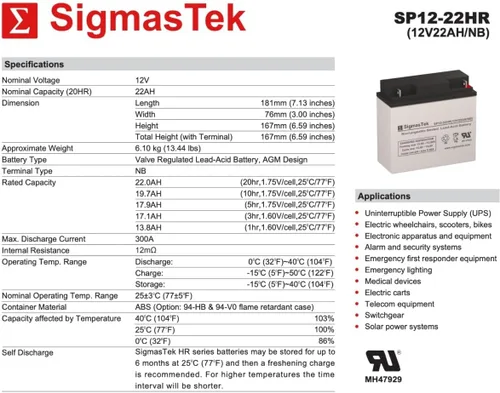 Vista 3 de SigmasTek Solar Booster Pac ES5000 - Batería compatible con arrancador, 12 V, 22 Ah NB SP12-22HR (NB)