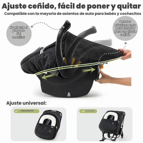 Vista 6 de Funda de asiento de automóvil para bebé, impermeable, resistente al viento, forro polar cálido transpirable con cremallera completa para asiento
