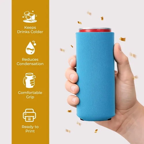 Vista 4 de Paquete de 12 fundas delgadas para enfriar latas, aislantes plegables de neopreno en blanco de 12 onzas, enfriadores de bebidas delgados para Surtido