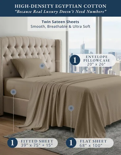 Vista 175 de LANE LINEN - Sábanas individual 100% algodón egipcio suave, cómodo y grueso de calidad de hotel, costuras reforzadas totalmente elásticas, sin