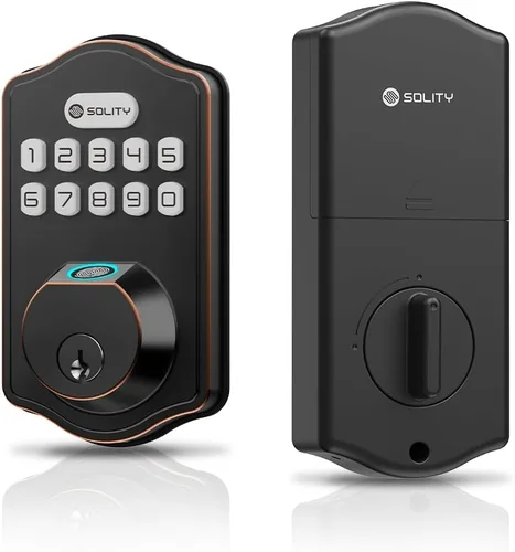 Vista 2 de Solity Cerradura electrónica inteligente digital para puerta, entrada sin llave, bloqueo automático, 50 códigos personalizados y huellas dactilares