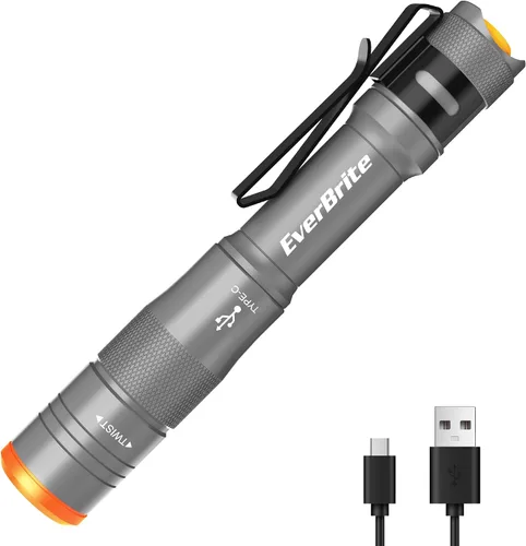 Vista 14 de EverBrite Mini Luz de Lápiz, linterna de bolsillo recargable con cable USB C, 4 modos de luz, linterna pequeña de 300 lúmenes con clip para Azul