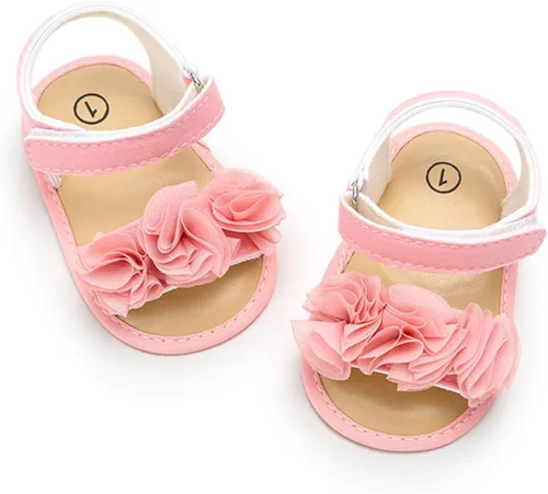 Vista 5 de Timatego Sandalias de verano para bebés y niñas con suela suave de flores para recién nacidos, zapatos de vestir para cuna
