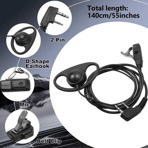 Vista 2 de Macarrie 6 auriculares de radio con micrófono 2 pines en forma de D Walkie Talkie auricular con micrófono Walkie Talkie Auricular compatible