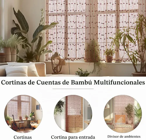 Vista 4 de Cortinas de cuentas Foreate para puertas hechas a mano con cuentas de madera y bambú estilo bohemio y hippie para colgar en pasillos y ventanas, 38