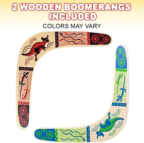 Vista 2 de ArtCreativity Boomerang de madera, juego de 2, boomerang clásico de retorno para niños con obras de arte coloridas, boomerangs para adultos