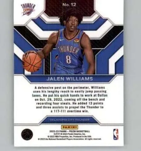 Vista 2 de Panini Prizm Emergent #12 Jalen Williams Oklahoma City Thunder RC Novato de la NBA 2022-23