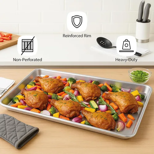 Vista 4 de Restaurantware Met Lux - Sartén industrial para hornear de 26 x 18 pulgadas, 1 sartén de panadería de tamaño completo, bordes con bordes que