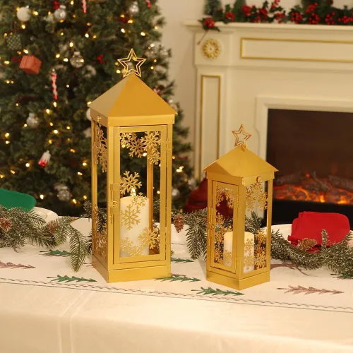 Vista 9 de NEEDOMO Decoraciones navideñas para exteriores e interiores, decoración de farol de vela de metal de 17/12 pulgadas, faroles de Navidad