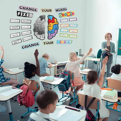 Vista 4 de Póster de Growth Mindest para decoración de aula, carteles inspiradores y motivacionales para estudiantes y profesores, cerebro fijo