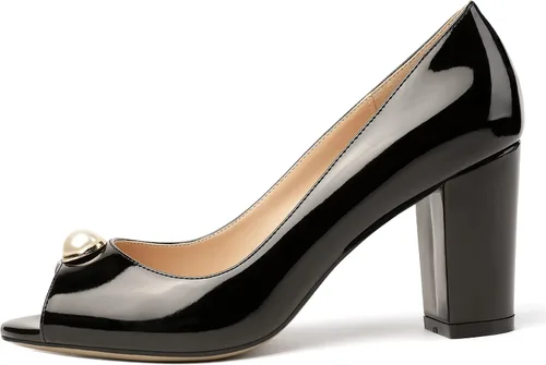 Vista 2 de MODENCOCO Zapatos de tacón alto con tacón alto y puntera abierta para mujer de 3.5 pulgadas, Blanco