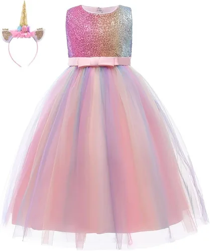 Vista 30 de Vestido de tul de unicornio arcoíris para niñas, vestido de princesa para cumpleaños, Halloween, Navidad, concurso de baile, fiesta de baile