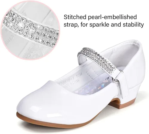 Vista 3 de Stelle Zapatos de vestir para niñas pequeñas, zapatos de tacón bajo para niña, zapatos planos Mary Jane para uniforme escolar, boda