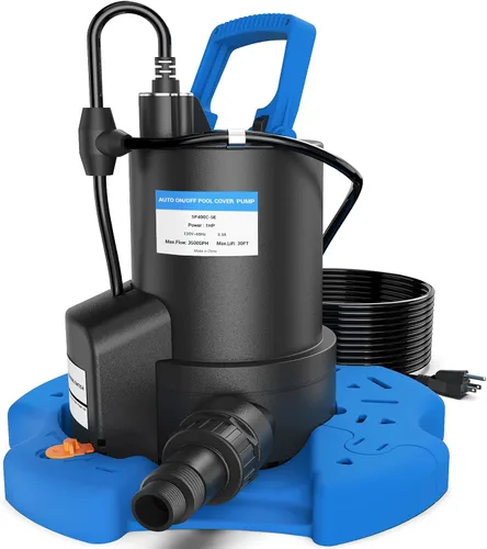 Vista 8 de Bomba automática de cubierta de piscina, bomba de agua sumergible de 1 HP 5000 GPH con válvula de retención y 3 adaptadores, cable de 29.5 pies