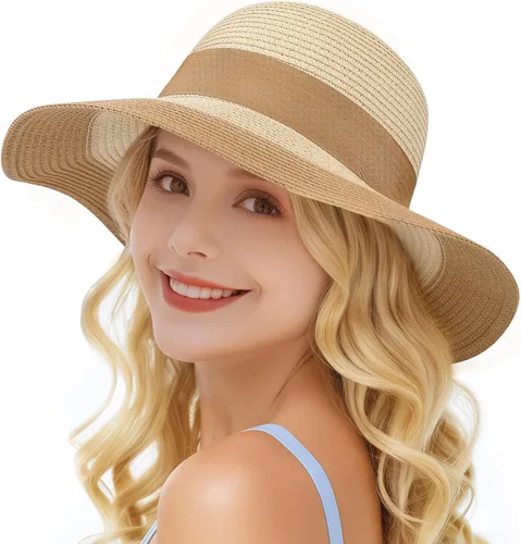 Vista 8 de Beach Hats for Women, Sun Straw Hat for Women, UPF 50+ UV Foldable Sun Hat Beige