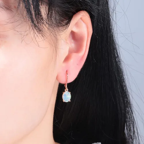 Vista 2 de CiNily Aretes colgantes de ópalo de corte ovalado para mujer, chapados en oro de 14 quilates, ópalo de fuego, chapado en rodio, aretes de gota