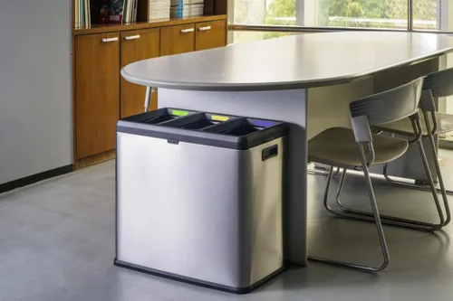 Vista 7 de Step N' Sort OPN603 - Cubo de basura y reciclaje de 16 galones, 3 compartimentos, color plateado