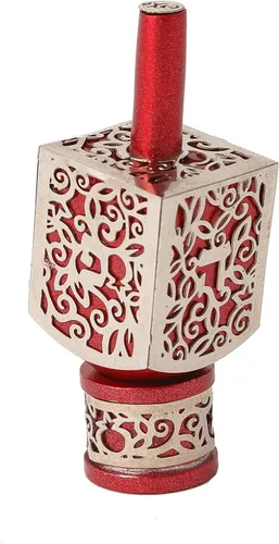 Vista 5 de Yair Emanuel Dreidel decorativo con soporte, diseño de recorte de granadas, regalo de Hanukkah decoraciones judías (azul, pequeño)