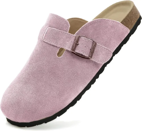 Vista 12 de Dumalum - Zuecos de ante para mujer y hombre - Sandalias ajustables con hebilla, plantilla de corcho, suelas antideslizantes - Zapatillas unisex