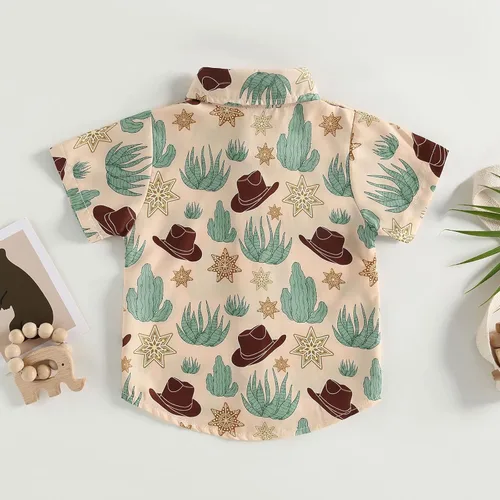 Vista 7 de Camisa de vestir de manga corta con estampado de vaca y botones para bebé niño